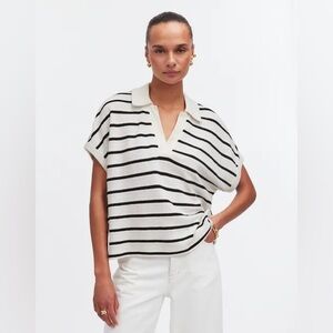 NWT Madewell Relaxed Vneck Striped Polo Shirt